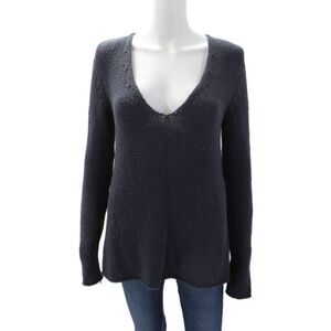 Odeeh Womens Wool V-Neck Long Sleeve Knit Pullover Sweater Blue Size 36